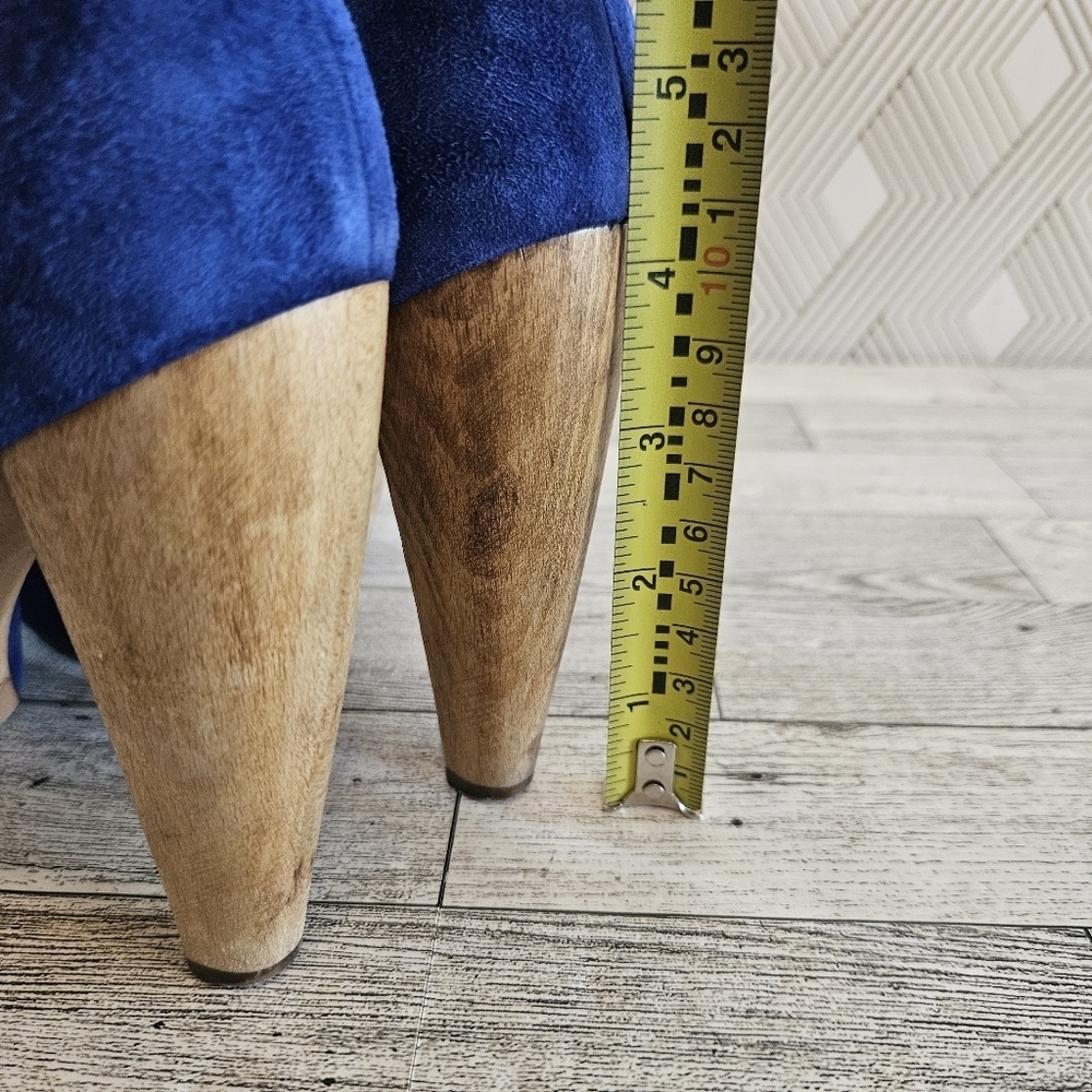 LOEFFLER RANDALL Suede High Wooden Heels Blue Size 6.5B - Picture 9 of 9